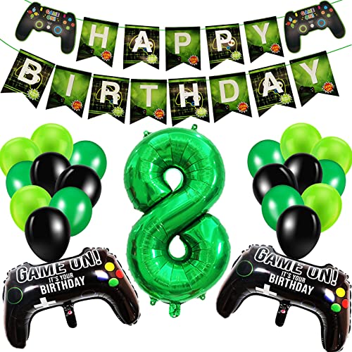 Geburtstagsdeko Jungen 8 Jahre, Gamer Deko Geburtstag, Happy Birthday Girlande Banner Deko Junge, Gamecontroller Luftballons Schwarz Grün Ballons Set für Kinder Videospiel Thema Party Zubehör Geburtstagsdeko Jungen 8 Jahre, Gamer Deko Geburtstag, Happy Birthday Girlande Banner Deko Junge, Gamecontroller Luftballons Schwarz Grün Ballons Set für Kinder Videospiel Thema Party Zubehör von SUHANIOP