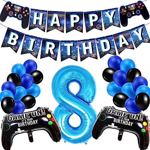 Geburtstagsdeko Jungen 8 Jahre, Gamer Deko Geburtstag Luftballons 8 Junge, Happy Birthday Banner 8 Deko Junge, Gamecontroller Luftballons Schwarz Blaue Ballons Set für Kinder Videospiel Party Zubehör Geburtstagsdeko Jungen 8 Jahre, Gamer Deko Geburtstag Luftballons 8 Junge, Happy Birthday Banner 8 Deko Junge, Gamecontroller Luftballons Schwarz Blaue Ballons Set für Kinder Videospiel Party Zubehör von SUHANIOP