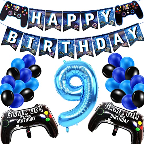 Geburtstagsdeko Jungen 9 Jahre, Gamer Deko Geburtstag, Happy Birthday Girlande Banner Deko Junge, Gamecontroller Luftballons Schwarz Blaue Ballons Set für Kinder Videospiel Thema Party Zubehör Geburtstagsdeko Jungen 9 Jahre, Gamer Deko Geburtstag, Happy Birthday Girlande Banner Deko Junge, Gamecontroller Luftballons Schwarz Blaue Ballons Set für Kinder Videospiel Thema Party Zubehör von SUHANIOP