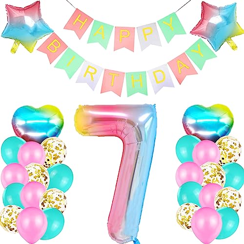 Geburtstagsdeko Mädchen 7 Jahr, Luftballon 7. Geburtstag Rosa, Ballon 7. Geburtstag, Riesen Folienballon Zahl 7, Happy Birthday Girlande Folienballon für 7 Deko Geburtstag Party Mädchen von SUHANIOP