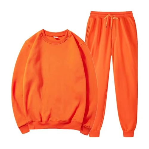2-teiliges Herren-Outfit, einfarbig, langärmelig, Rundhalsausschnitt, Sweatshirt mit Kordelzug an der Taille, Sweatpants (Orange, XL) von SUIBOZ