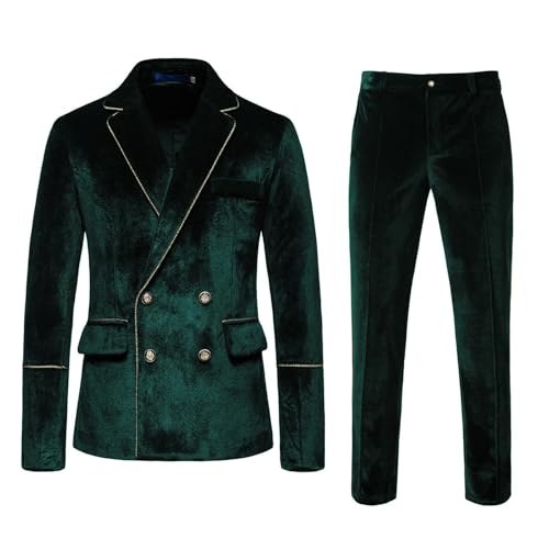 2-teiliges Luxus-Samtanzug-Set für Herren, entspannte Passform, Winter, langärmelig, Doppelreiher, Smokingjacken und Anzughosen für Hochzeit (Grün, M) von SUIBOZ