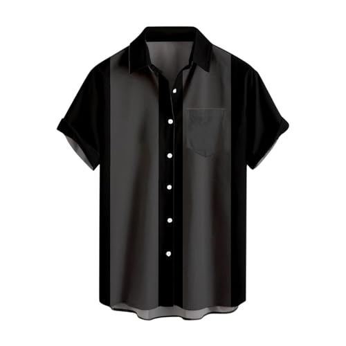 Bowling-Shirt für Herren, Vintage-Stil, kurzärmelig, Button-Down-Shirt, Vintage-Stil, 1950er-Jahre-Stil, Rockabilly-Camp, Bowling-Shirt, lässiger Sommer (TYPE - 1, 3XL) von SUIBOZ