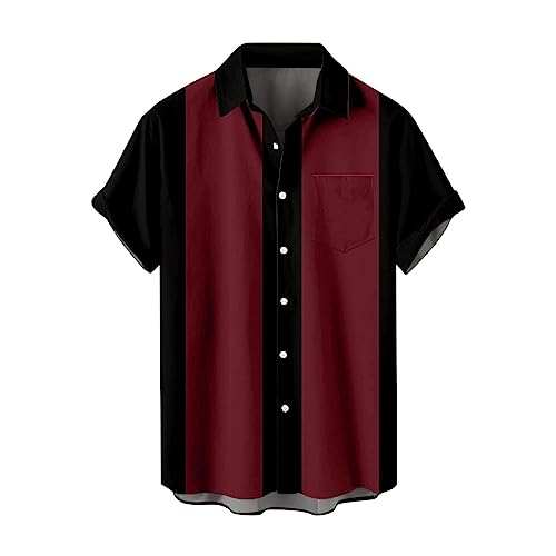 Bowling-Shirt für Herren, Vintage-Stil, kurzärmelig, Button-Down-Shirt, Vintage-Stil, 1950er-Jahre-Stil, Rockabilly-Camp, Bowling-Shirt, lässiger Sommer (TYPE - 4, XL) von SUIBOZ