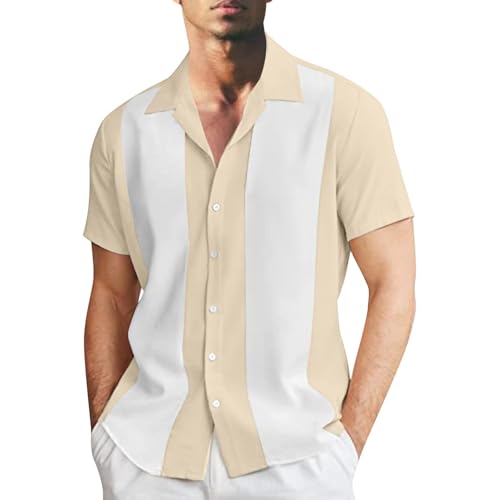 Bowling-Shirt für Herren, Vintage-Stil, kurzärmelig, Button-Down-Shirt, Vintage-Stil, 1950er-Jahre-Stil, Rockabilly-Camp, Bowling-Shirts, lässiger Sommer (TYPE - 5, M) von SUIBOZ