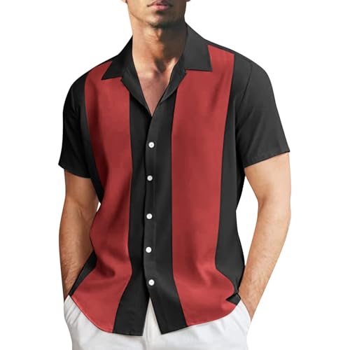 Bowling-Shirt für Herren, Vintage-Stil, kurzärmelig, Button-Down-Shirt, Vintage-Stil, 1950er-Jahre-Stil, Rockabilly-Camp, Bowling-Shirts, lässiger Sommer (TYPE - 6, XXL) von SUIBOZ