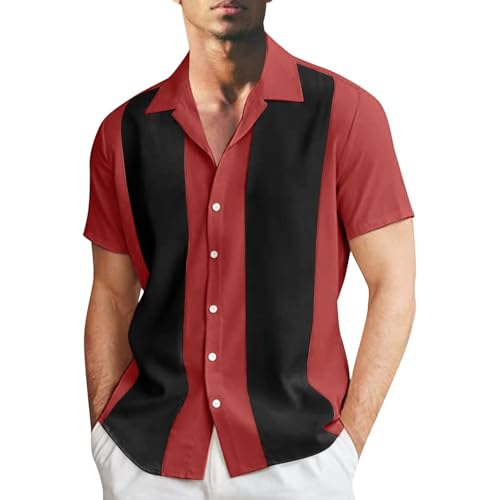 Bowling-Shirt für Herren, Vintage-Stil, kurzärmelig, Button-Down-Shirt, Vintage-Stil, 1950er-Jahre-Stil, Rockabilly-Camp, Bowling-Shirts, lässiger Sommer (TYPE - 7, M) von SUIBOZ