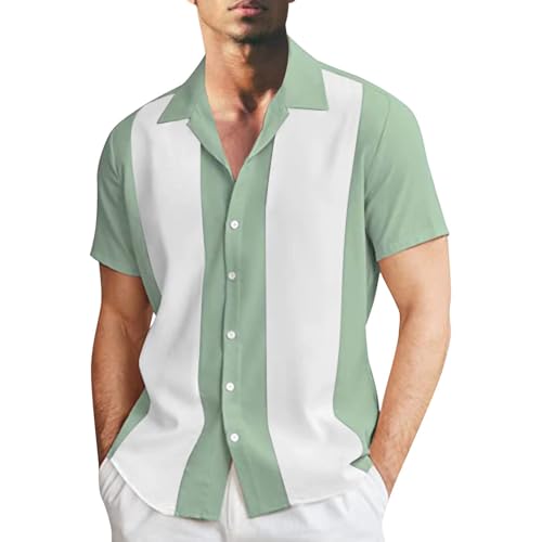 Bowling-Shirt für Herren, Vintage-Stil, kurzärmelig, Button-Down-Shirt, Vintage-Stil, 1950er-Jahre-Stil, Rockabilly-Camp, Bowling-Shirts, lässiger Sommer (TYPE - 8, XXL) von SUIBOZ