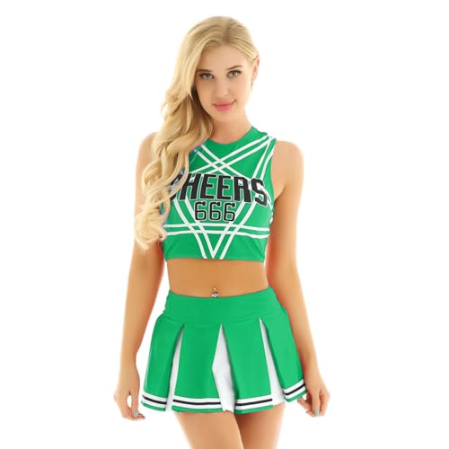 Cheerleading-Kostüm für Damen, Musikalisches Kostüm, Halloween, Fasching, Wettbewerbskostüm (Grün, M) von SUIBOZ