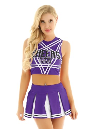 Cheerleading-Kostüm für Damen, Musikalisches Kostüm, Halloween, Fasching, Wettbewerbskostüm (Lila, S) von SUIBOZ
