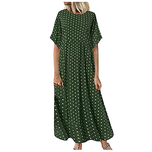 Damen Casual Sommer Übergröße Polka Dot Lange Maxikleider Lose Baggy Kurzarm Sonnenkleider mit Taschen (TYPE - 1, XL) von SUIBOZ