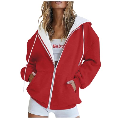 Damen-Kapuzenpullover mit Reißverschluss, übergroß, dünn, leicht, lässig, langärmelig, Sweatshirts mit Taschen, lockere Y2K-Kapuzenmäntel, Outfits, Kapuzenpullover mit Reißverschluss für Damen, Größe Damen-Kapuzenpullover mit Reißverschluss, übergroß, dünn, leicht, lässig, langärmelig, Sweatshirts mit Taschen, lockere Y2K-Kapuzenmäntel, Outfits, Kapuzenpullover mit Reißverschluss für Damen, Größe von SUIBOZ