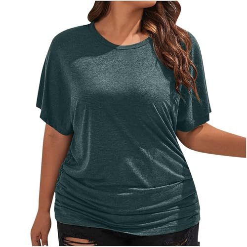 Damen-Oberteil mit U-Ausschnitt, halblange Ärmel, Fledermausärmel, Fledermausärmel, lockere Bluse, einfarbig, Armeegrün, Größe 3XL von SUIBOZ