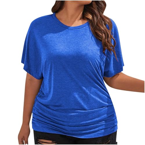 Damen-Oberteil mit U-Ausschnitt, halblange Ärmel, Fledermausärmel, Fledermausärmel, lockere Bluse, einfarbig, Blau, Größe XXL Damen-Oberteil mit U-Ausschnitt, halblange Ärmel, Fledermausärmel, Fledermausärmel, lockere Bluse, einfarbig, Blau, Größe XXL von SUIBOZ