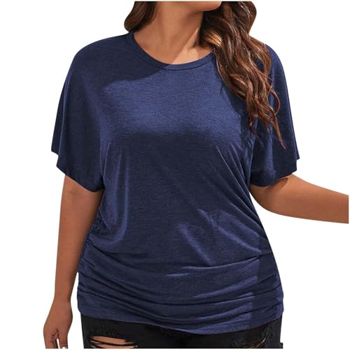 Damen-Oberteil mit U-Ausschnitt, halblange Ärmel, Fledermausärmel, Fledermausärmel, lockere Bluse, einfarbig, Marineblau, Größe XXL Damen-Oberteil mit U-Ausschnitt, halblange Ärmel, Fledermausärmel, Fledermausärmel, lockere Bluse, einfarbig, Marineblau, Größe XXL von SUIBOZ