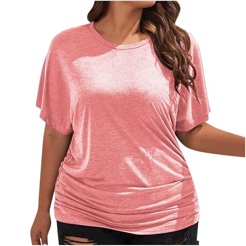 Damen-Oberteil mit U-Ausschnitt, halblange Ärmel, Fledermausärmel, Fledermausärmel, lockere Bluse, einfarbig, Rosa, Größe 3XL Damen-Oberteil mit U-Ausschnitt, halblange Ärmel, Fledermausärmel, Fledermausärmel, lockere Bluse, einfarbig, Rosa, Größe 3XL von SUIBOZ