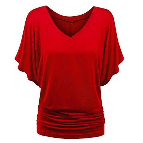 Damen-Oberteil mit U-Ausschnitt, halblange Ärmel, Fledermausärmel, Fledermausärmel, lockere Bluse, einfarbig, Rot, Größe S Damen-Oberteil mit U-Ausschnitt, halblange Ärmel, Fledermausärmel, Fledermausärmel, lockere Bluse, einfarbig, Rot, Größe S von SUIBOZ