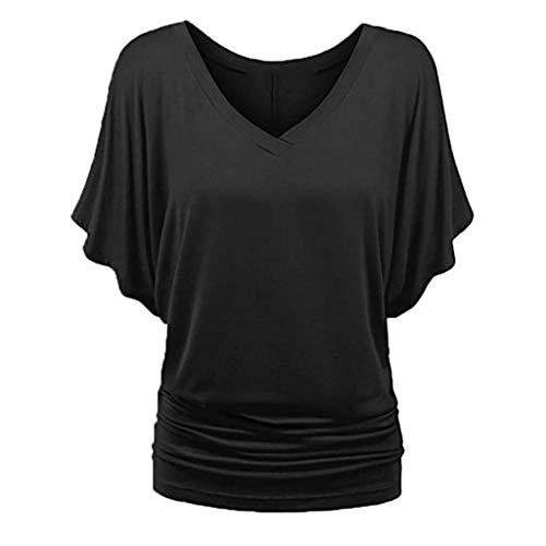 Damen-Oberteil mit U-Ausschnitt, halblange Ärmel, Fledermausärmel, Fledermausärmel, lockere Bluse, einfarbig, Schwarz, Größe M Damen-Oberteil mit U-Ausschnitt, halblange Ärmel, Fledermausärmel, Fledermausärmel, lockere Bluse, einfarbig, Schwarz, Größe M von SUIBOZ