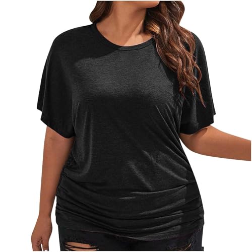 Damen-Oberteil mit U-Ausschnitt, halblange Ärmel, Fledermausärmel, Fledermausärmel, lockere Bluse, einfarbig, Schwarz, Größe XL Damen-Oberteil mit U-Ausschnitt, halblange Ärmel, Fledermausärmel, Fledermausärmel, lockere Bluse, einfarbig, Schwarz, Größe XL von SUIBOZ