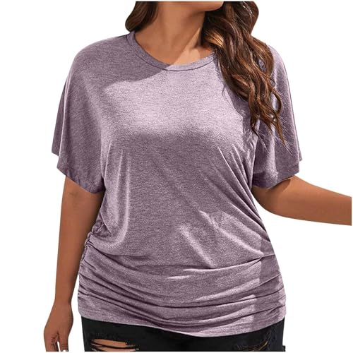 Damen-Oberteil mit U-Ausschnitt, halblange Ärmel, Fledermausärmel, Fledermausärmel, lockere Bluse, einfarbig, Violett Damen-Oberteil mit U-Ausschnitt, halblange Ärmel, Fledermausärmel, Fledermausärmel, lockere Bluse, einfarbig, Violett von SUIBOZ