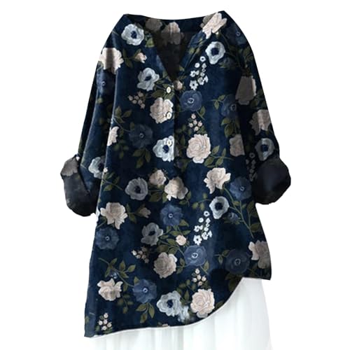 Damen-Shirt, Übergröße, Baumwoll-Leinen, Knopfleiste, Sommerbluse, aufrollbare Ärmel, Tops, Tunika, trendig, Boho, Damenbekleidung (Typ - 11, S) von SUIBOZ