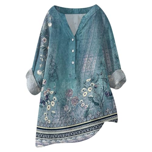 Damen-Shirt, Übergröße, Baumwoll-Leinen, Knopfleiste, Sommerbluse, aufrollbare Ärmel, Tops, Tunika, trendig, Boho, Damenbekleidung (Typ - 7, S) von SUIBOZ