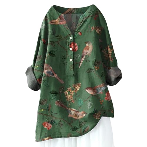 Damen-Shirt, Übergröße, Baumwoll-Leinen, Knopfleiste, Sommerbluse, aufrollbare Ärmel, Tops, Tunika, trendig, Boho, Damenbekleidung (Typ - 8, XL) von SUIBOZ