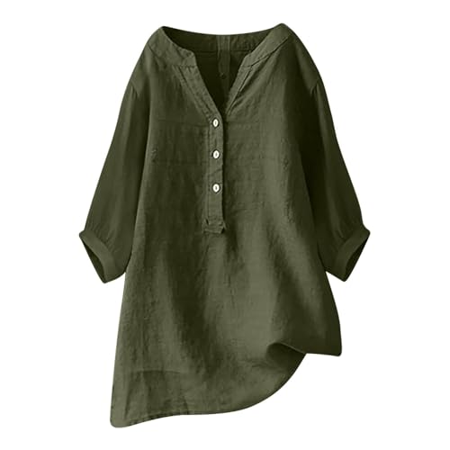 Damen-Shirt, Übergröße, Baumwoll-Leinen, Knopfleiste, Sommerbluse, aufrollbare Ärmel, Tops, Tunika, trendig, Boho, Damenkleidung (Typ - 11, S) von SUIBOZ