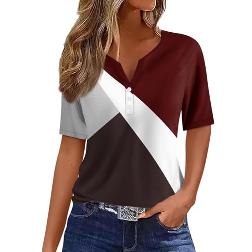 Damen-Sommer-Top, V-Ausschnitt, Button-Down-Body, Oberteil, kurzärmelig, T-Shirt, Blumendruck, Tunika, Bluse, Hemden (Typ – 12, 3XL) von SUIBOZ