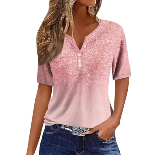 Damen-Sommer-Top, V-Ausschnitt, Button-Down-Body, Oberteil, kurzärmelig, T-Shirt, Blumendruck, Tunika, Bluse, Hemden (Typ – 9, S) von SUIBOZ