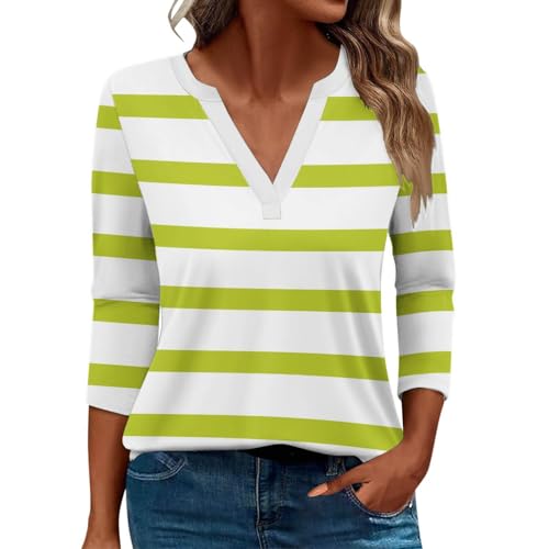 Damen-Top, 3/4-Ärmel, trendig, gestreift, elegant, lässig, Sommer, V-Ausschnitt, Tunika-Shirts (B # grün, S) von SUIBOZ