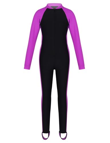 Einteiliger Langarm-Badeanzug für Kinder, Mädchen und Jungen, Ganzkörper-Badeanzug, Rashguard, Sonnenschutz, LSF 50+, Rosa, 12–13 Jahre von SUIBOZ