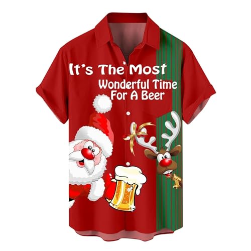 Funky Santa Hawaii-Hemd für Herren, bedruckt, Knopfleiste, kurzärmelig, Sommer, Strand, Freizeithemd (TYPE - 10, XL) von SUIBOZ