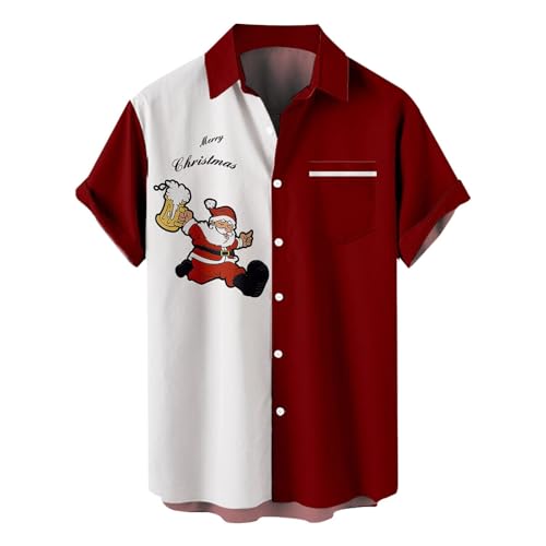 Funky Santa Hawaii-Hemd für Herren, bedruckt, Knopfleiste, kurzärmelig, Sommer, Strand, Freizeithemd (TYPE - 20, XXL) von SUIBOZ