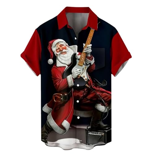 Funky Santa Hawaii-Hemd für Herren, bedruckt, Knopfleiste, kurzärmelig, Sommer, Strand, Freizeithemd (TYPE - 9, M) von SUIBOZ