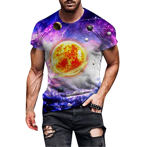 Galaxie-T-Shirt, Universum, Weltall, T-Shirt für Herren, Nebel-T-Shirt, 3D-T-Shirt, Sommer, lässig, kurzärmelig (Lila, XL) von SUIBOZ