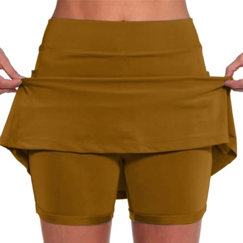 Golfröcke für Damen, Übergröße, Shorts für Damen, Skorts mit Taschen, Bauchkontrolle, Rock, Yoga, Laufen, athletischer Tennis-Skort (Braun – 2, XXL) von SUIBOZ