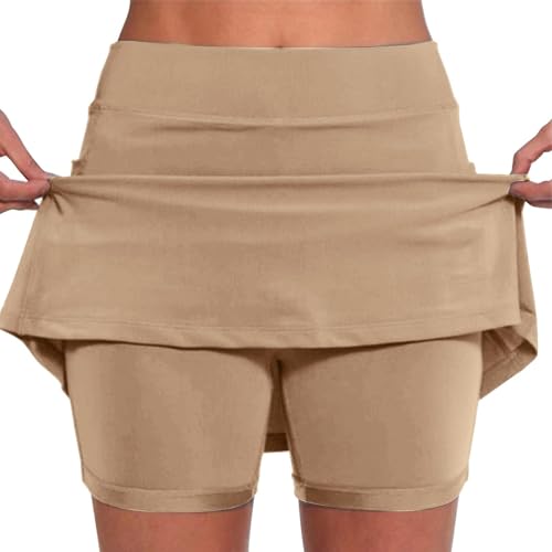 Golfröcke für Damen, Übergröße, Shorts für Damen, Skorts mit Taschen, Bauchkontrolle, Rock, Yoga, Laufen, athletischer Tennis-Skort (Khaki, 5XL) von SUIBOZ