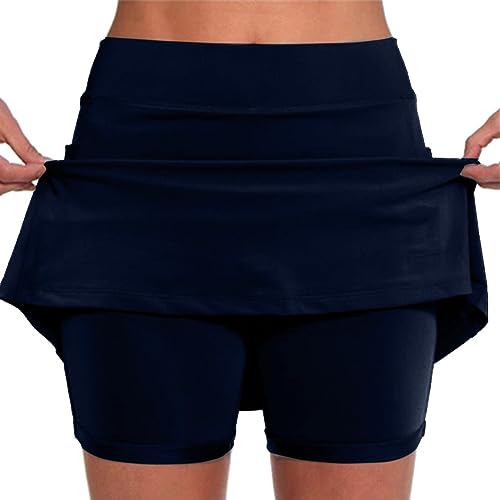 Golfröcke für Frauen plus Größe Shorts für Frauen mit Taschen Bauchsteuerrock Yoga Laufen sportliche Tennisshorts (Marineblau, XL) von SUIBOZ