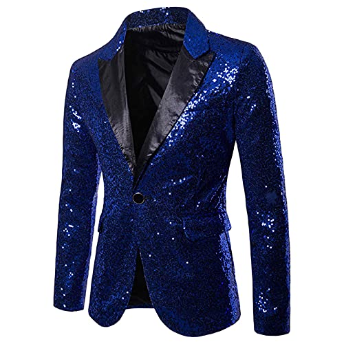 Herren-Anzugjacke, schmale Passform, glänzende Pailletten, Ein-Knopf-Blazer, langärmelig, Smoking, Anzugjacken für Hochzeit, Party, Abschlussball, Blau, Größe L Herren-Anzugjacke, schmale Passform, glänzende Pailletten, Ein-Knopf-Blazer, langärmelig, Smoking, Anzugjacken für Hochzeit, Party, Abschlussball, Blau, Größe L von SUIBOZ