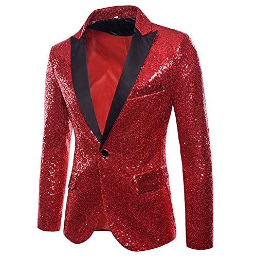 Herren-Anzugjacke, schmale Passform, glänzende Pailletten, Ein-Knopf-Blazer, langärmelig, Smoking, Anzugjacken für Hochzeit, Party, Abschlussball, Rot, Größe XXL Herren-Anzugjacke, schmale Passform, glänzende Pailletten, Ein-Knopf-Blazer, langärmelig, Smoking, Anzugjacken für Hochzeit, Party, Abschlussball, Rot, Größe XXL von SUIBOZ