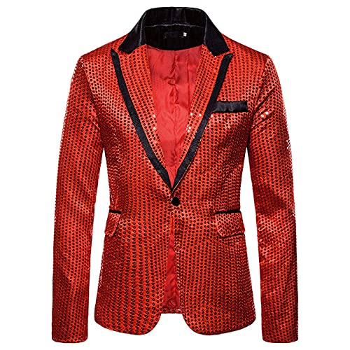 Herren-Blazer mit Pailletten, schmaler Ein-Knopf-Metallic-Anzug, Disco, Abschlussball, glänzende Jacke, Hochzeit, Party, Bankett, modischer Smoking für Herren und Erwachsene, Rot, Größe L Herren-Blazer mit Pailletten, schmaler Ein-Knopf-Metallic-Anzug, Disco, Abschlussball, glänzende Jacke, Hochzeit, Party, Bankett, modischer Smoking für Herren und Erwachsene, Rot, Größe L von SUIBOZ