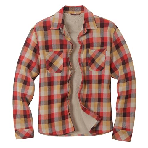 Herren-Flanellhemden, langärmelig, Sherpa-Fleece, Knopfleiste, Berberfutter, warme Camp-Shirts, karierte Jacken (Khaki, XXL) von SUIBOZ