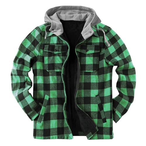 Herren-Flanellhemden, langärmelig, Sherpa-Fleece, Knopfleiste, Berberfutter, warme Camp-Shirts, karierte Jacken (Typ - 2, XL) von SUIBOZ