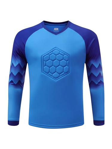 Herren Fußball Torwart Trikot Uniform gepolsterte Torwart Shirt Training Langarm Sportbekleidung Laufen Top (blau, XL) von SUIBOZ
