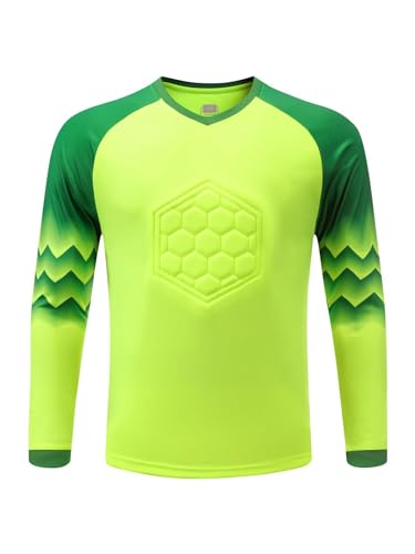 Herren-Fußball-Torwarttrikot, Uniform, gepolstert, Torwart-Shirt, Training, langärmelig, Sportbekleidung, Lauftop (fluoreszierendes Grün, Größe L) von SUIBOZ
