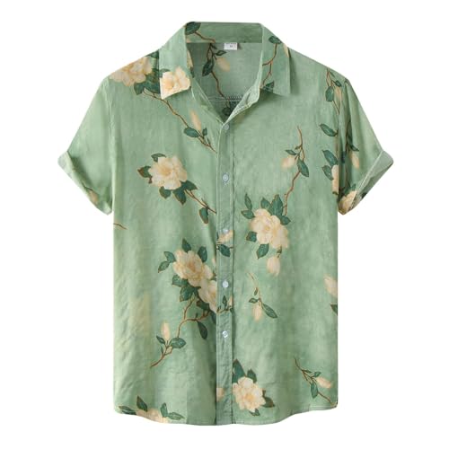 Herren-Hemd mit Knopfleiste, Party, Bowling-Shirt, Retro, 50er-Jahre, kurzärmelig, lässig, tropisches Blumenmuster, Aloha-Shirt, Tops (TYPE - 2, M) von SUIBOZ