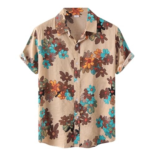 Herren-Hemd mit Knopfleiste, Party, Bowling-Shirt, Retro, 50er-Jahre, kurzärmelig, lässig, tropisches Blumenmuster, Aloha-Shirt, Tops (Typ – 1, XXL) von SUIBOZ
