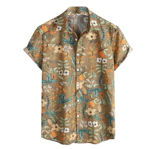 Herren-Hemd mit Knopfleiste, Party, Bowling-Shirt, Retro, 50er-Jahre, kurzärmelig, lässig, tropisches Blumenmuster, Aloha-Shirt, Tops (Typ - 6, L) von SUIBOZ