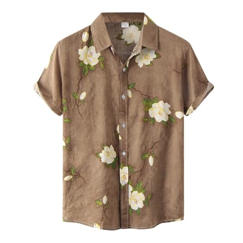 Herren-Hemd mit Knopfleiste, Party, Bowling-Shirt, Retro, 50er-Jahre-Stil, kurzärmelig, lässig, tropisches Blumenmuster, Aloha-Shirt, Tops (TYPE - 3, 3XL) von SUIBOZ